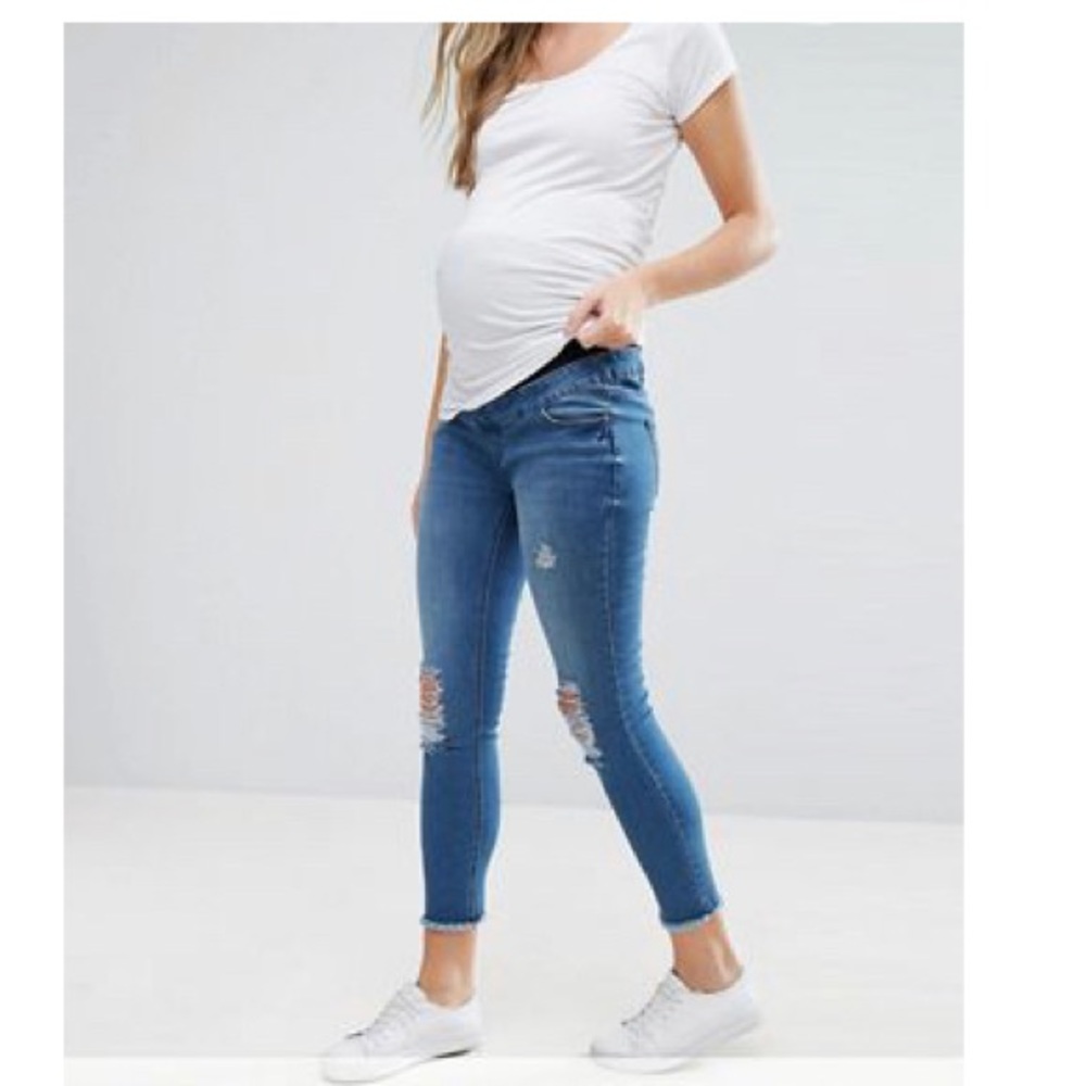 New Look Maternity Women's Over the Bump Skinny Distressed Denim Jeans Size 6